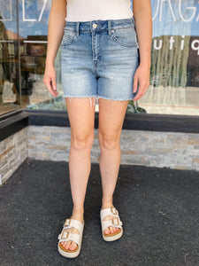 Sandra High Rise Frayed Hem Shorts | MICA