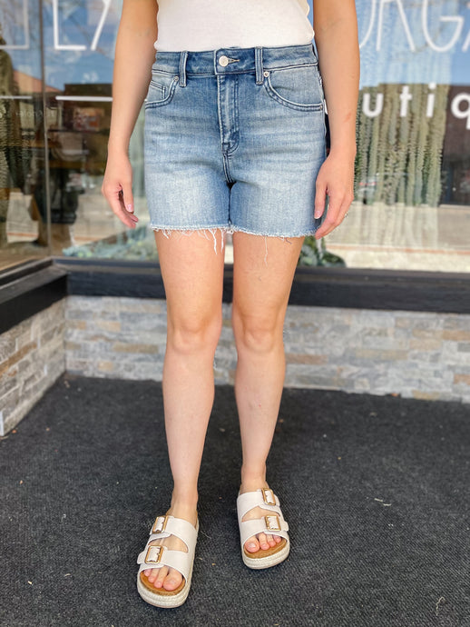 Sandra High Rise Frayed Hem Shorts | MICA