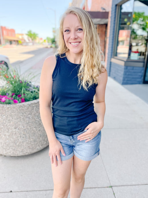 Skylar Black Ribbed Top