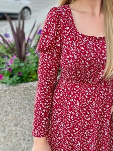 Burgundy Puff Sleeve Dress